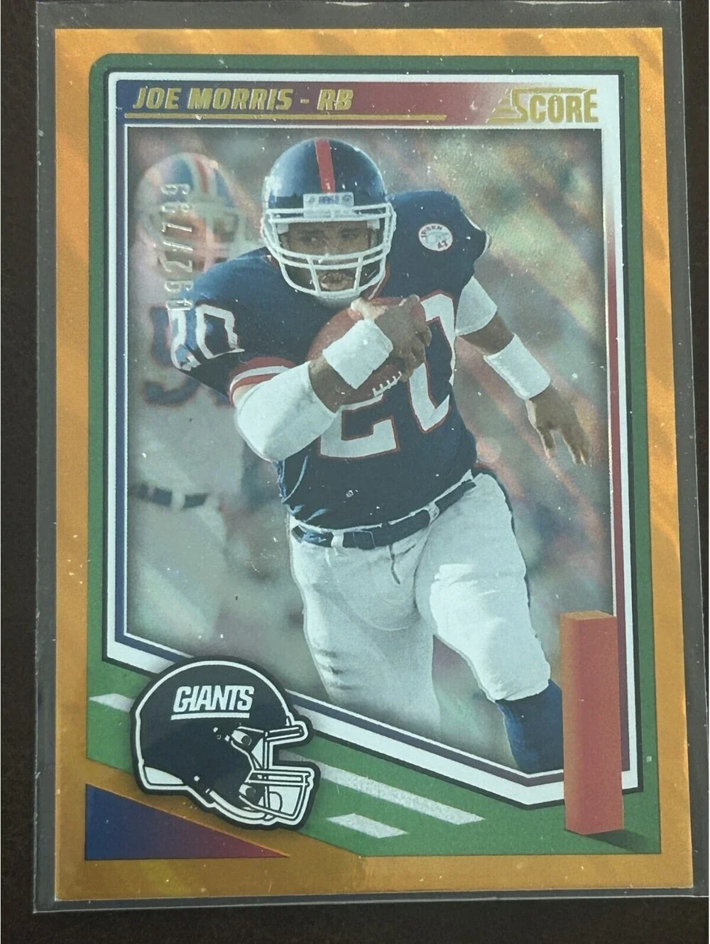 2025 NEW YORK GIANTS RB JOE MORRIS PANINI SCORE ORANGE WAVE #”d 092/799 NM